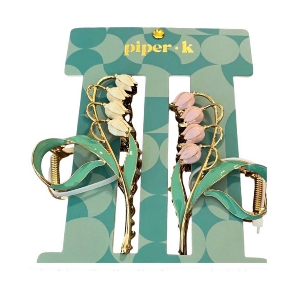 💚▪️Piper K▪️ gorgeous metal floral hair claw clips set of 2